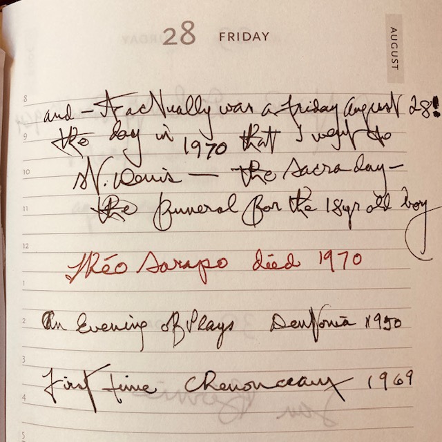 a page from a day planner, listing events having happened in various years on August 28th